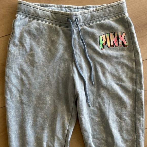 Victoria’s Secret Pink Logo Blue Tie Dye Cotton Joggers Medium soft - Picture 3 of 6